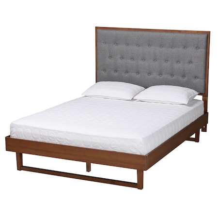 Baxton Studio Bryn Classic and Traditional Grey Fabric and Walnut Brown Finished Wood King Size Platform Bed 237-12639-9412-ZORO